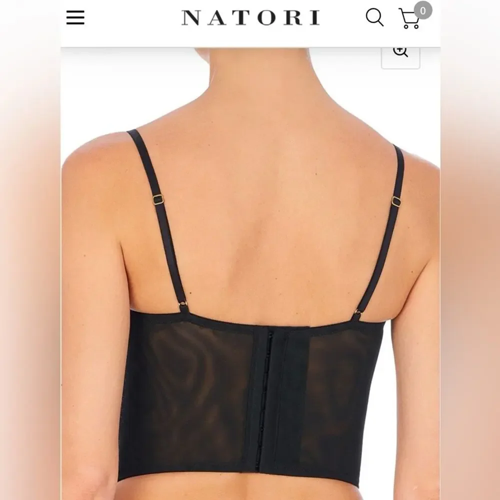 NWT Natori 36B Chantilly Lace Black Buff Longline Bustier Mesh Lingerie